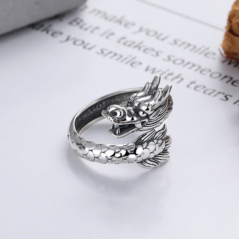 Karma Stone 925 Sterling Silver Year Of The Dragon Luck Strength Adjustable Metal Ring
