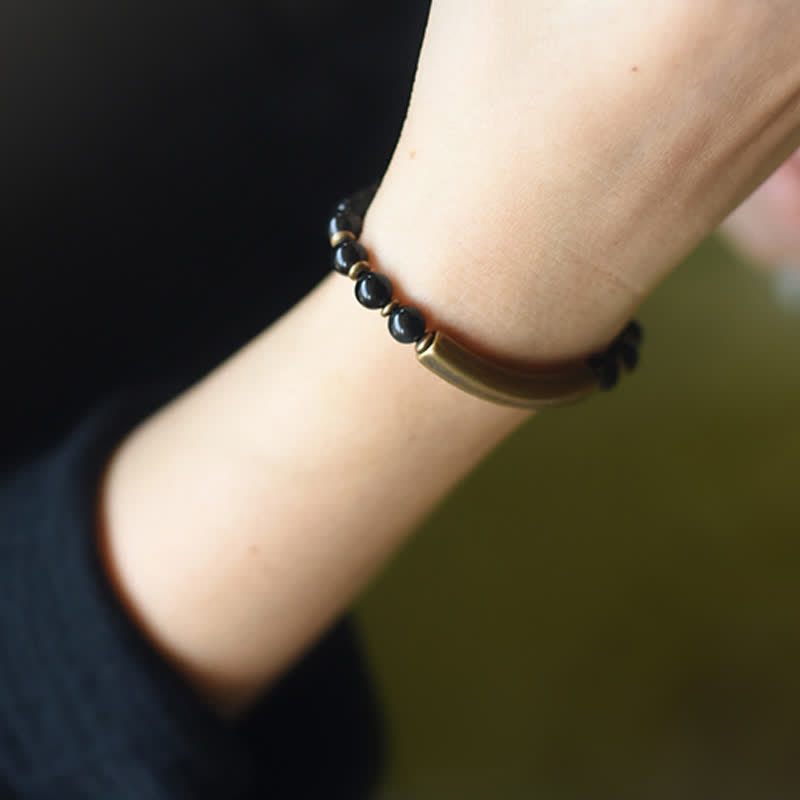 Karma Stone Red Jasper Moss Agate Black Obsidian Crystal Copper Peace Couple Bracelet