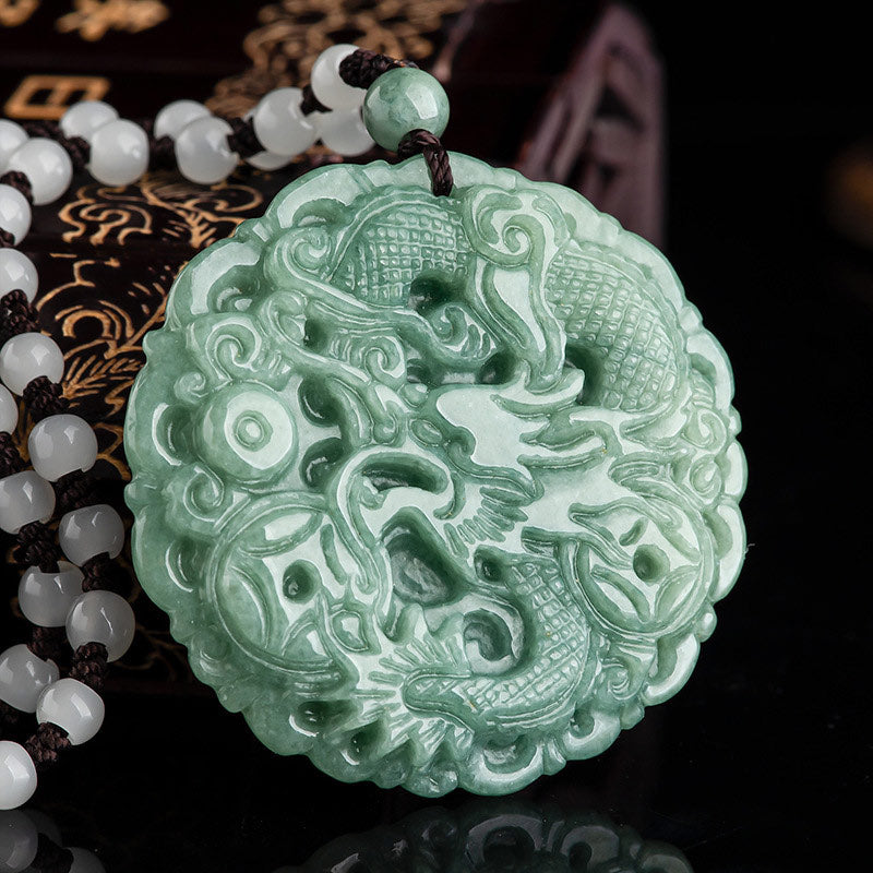 Karma Stone Chinese Zodiac Dragon Jade Fortune Necklace String Pendant