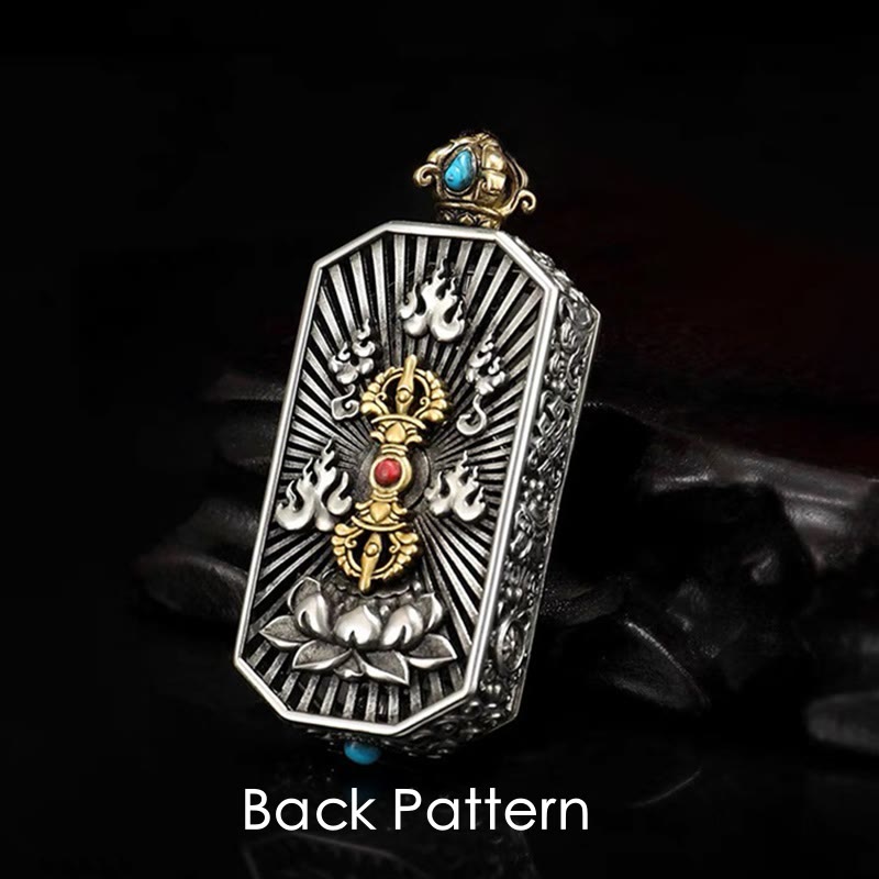 Karma Stone Tibetan Om Mani Padme Hum Carved Dorje Vajra Rotatable Lotus Pattern Purity Rope Necklace Pendant