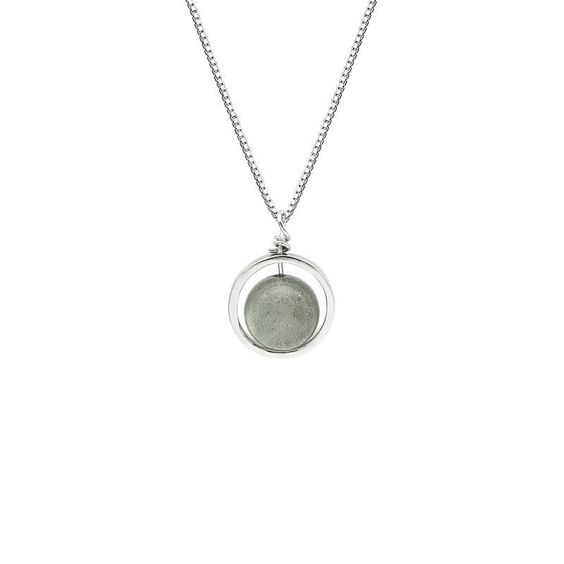 Karma Stone 925 Sterling Silver Moonstone Love Planet Rotatable Pattern Necklace Pendant