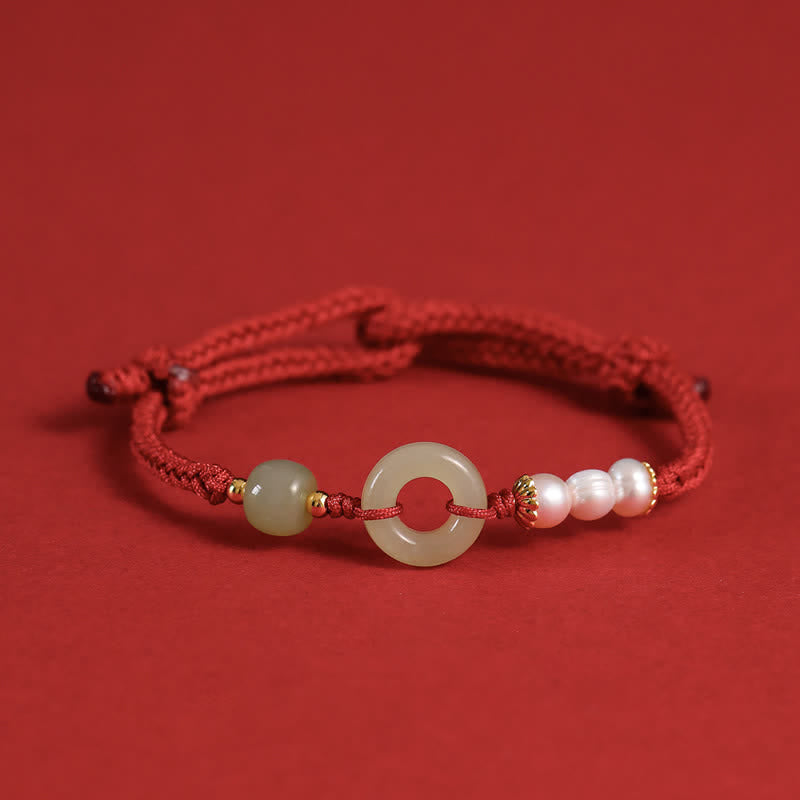 Karma Stone Natural Hetian Jade Pearl Peace Buckle Luck Bracelet