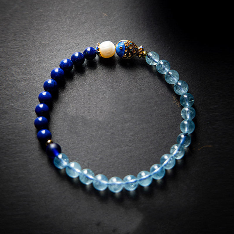 Karma Stone Natural Aquamarine Lazurite Fish Healing Bracelet