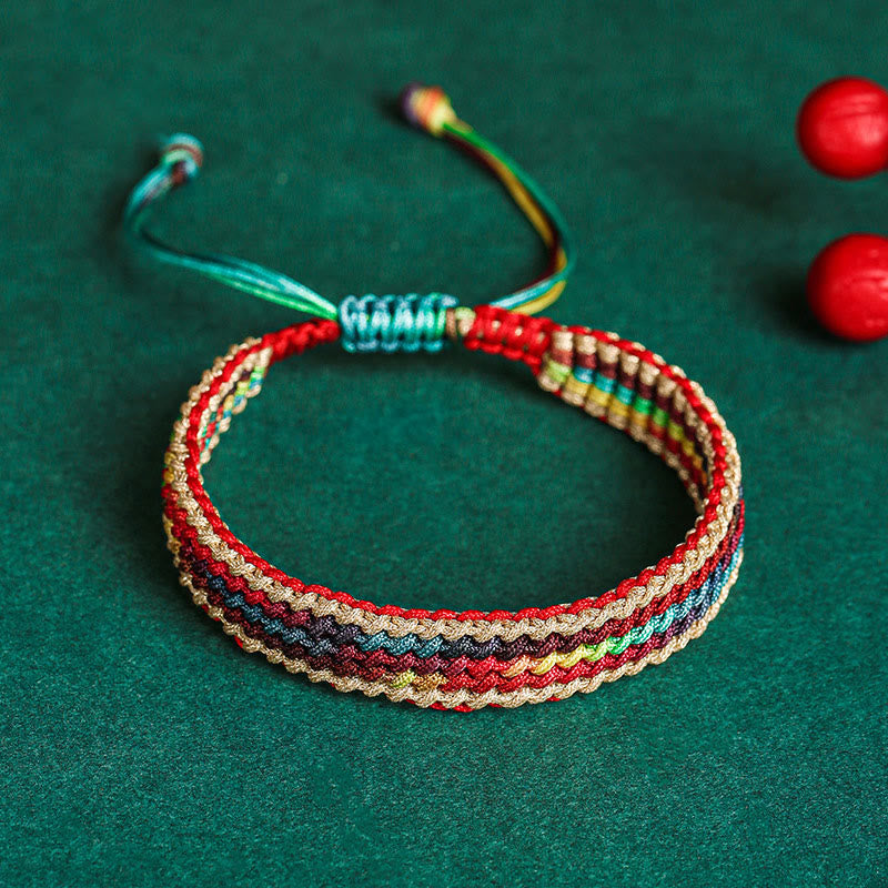 Karma Stone Tibet Handmade Rainbow Multicolored Protection Braided String Bracelet