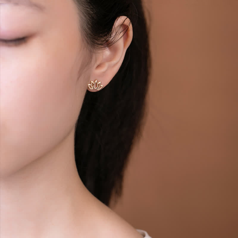 Karma Stone 925 Sterling Silver Lotus Flower Blessing Earrings