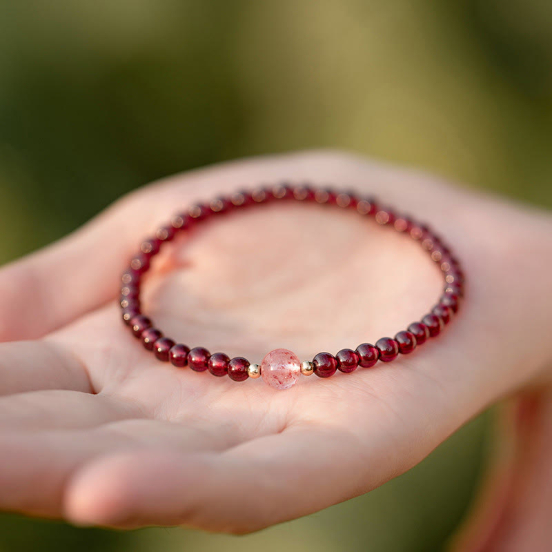 Karma Stone Natural Garnet Strawberry Quartz Calm Bracelet