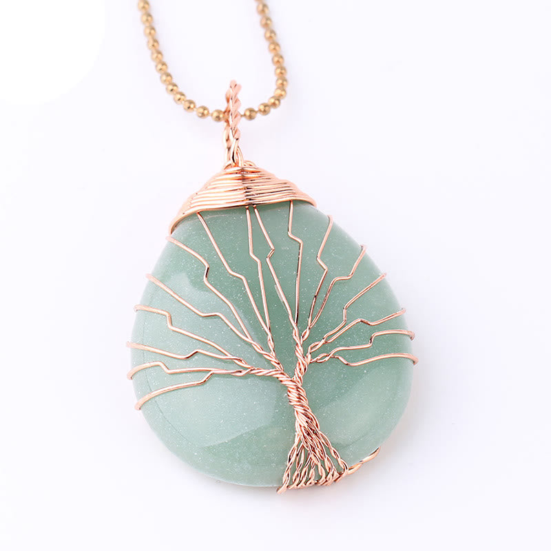 Karma Stone Natural Quartz Crystal Tree Of Life Healing Energy Necklace Pendant