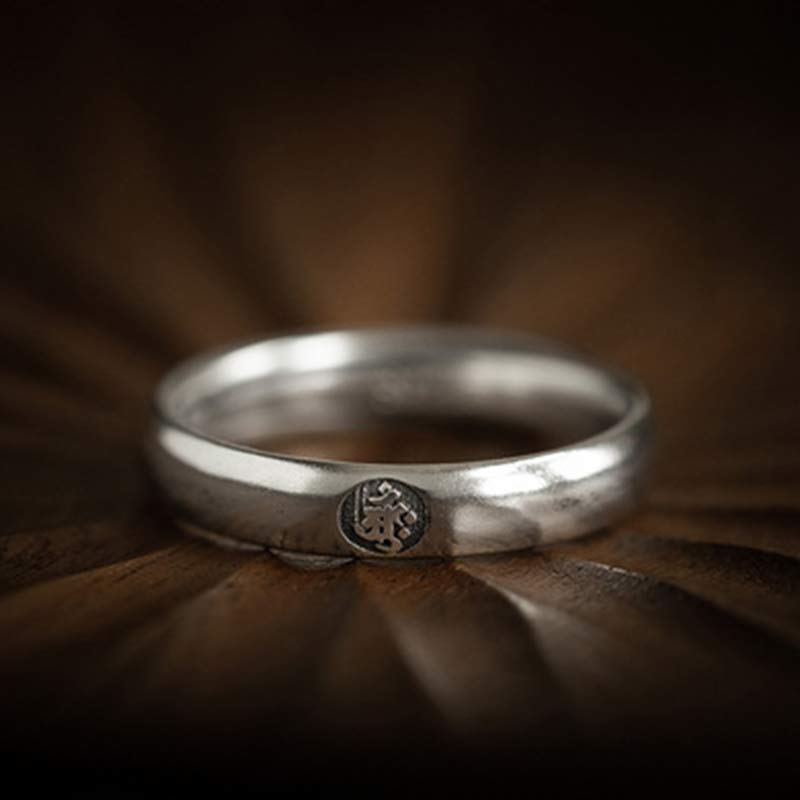 Karma Stone 925 Sterling Silver Chinese Zodiac Natal Buddha Blessing Couple Ring