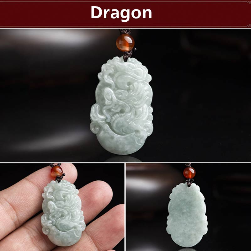 Karma Stone Natural Jade 12 Chinese Zodiac Sucess Pendant Necklace