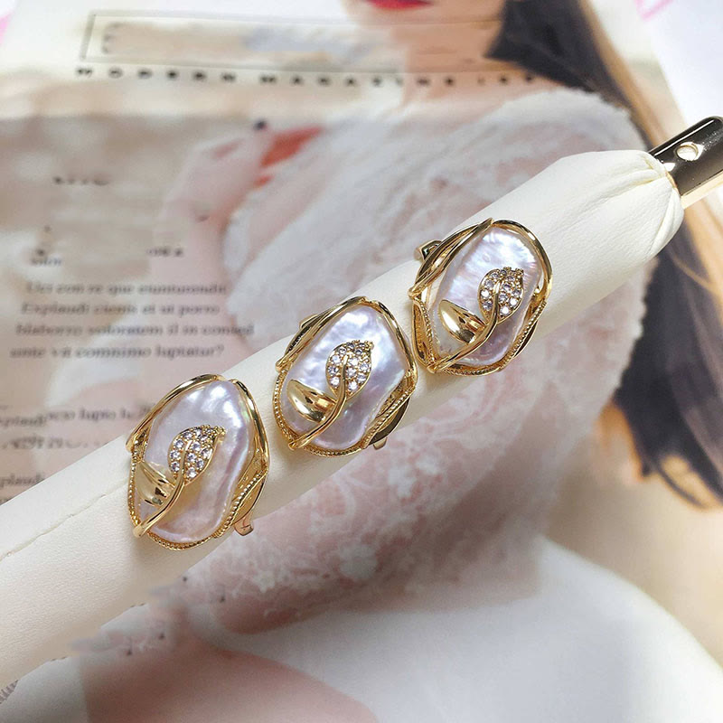 Karma Stone Pearl Copper Plated Gold Flower Happiness Wealth Ring