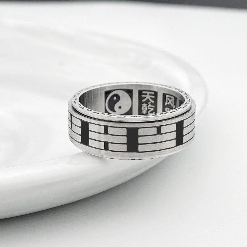 Karma Stone Bagua Yin Yang Titanium Steel Balance Rotatable Ring