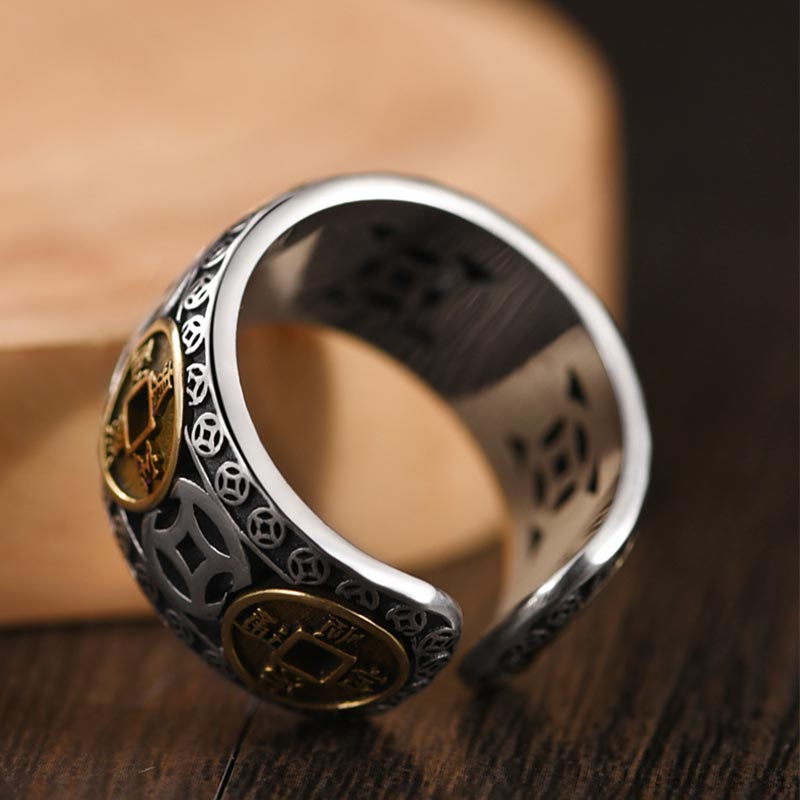 Karma Stone Five-Emperor Coins Balance Adjustable Ring
