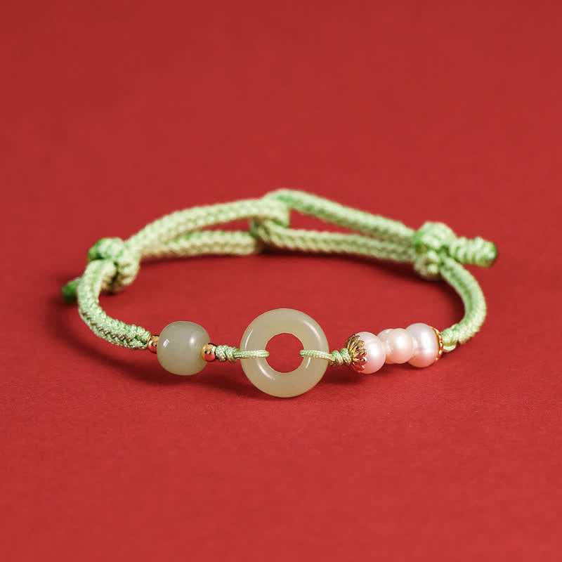 Karma Stone Natural Hetian Jade Pearl Peace Buckle Luck Bracelet