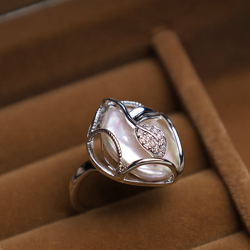 Karma Stone Pearl Copper Plated Gold Flower Happiness Wealth Ring