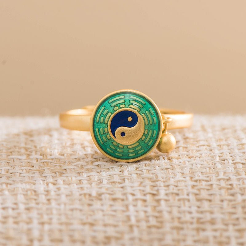 Karma Stone Yin Yang Copper Luck Wealth Rotatable Ring