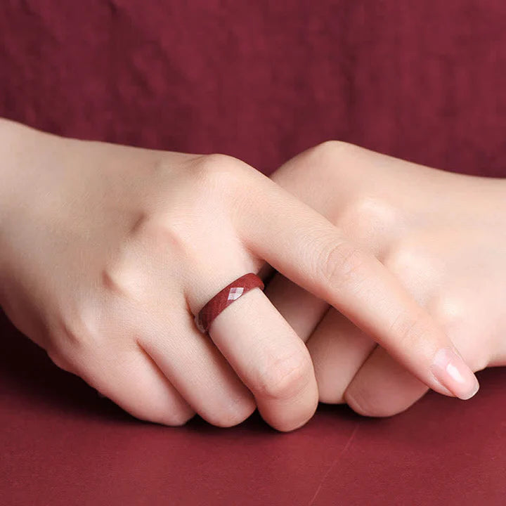 Karma Stone Cinnabar Om Mani Padme Hum Auspicious Clouds Blessing Ring