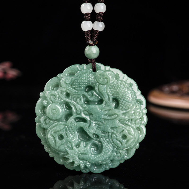 Karma Stone Chinese Zodiac Dragon Jade Fortune Necklace String Pendant