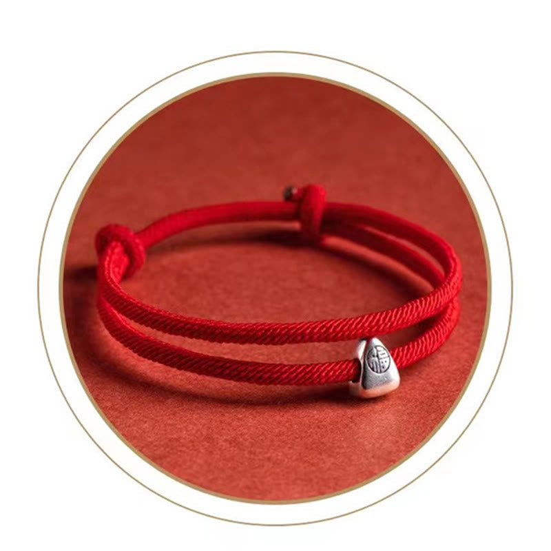 Karma Stone 925 Sterling Silver Fu Character Blessing Handmade Braided Bracelet