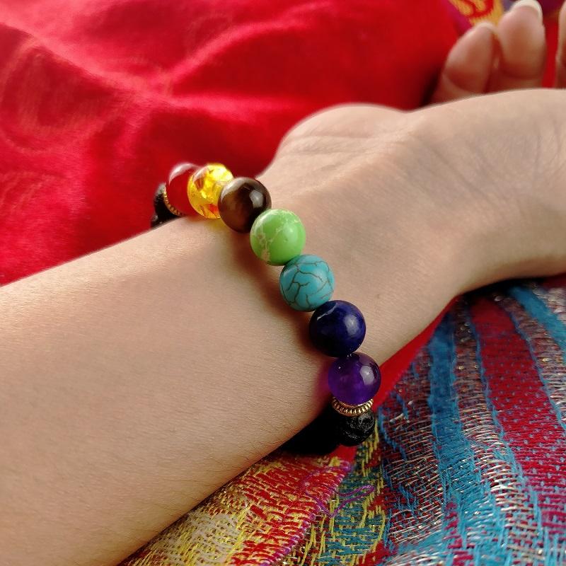 Karma Stone 7 Chakra Lava Stone Bracelet - Essential Oil Diffuser
