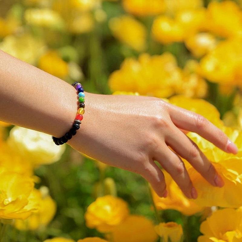 Karma Stone 7 Chakra Lava Stone Bracelet - Essential Oil Diffuser
