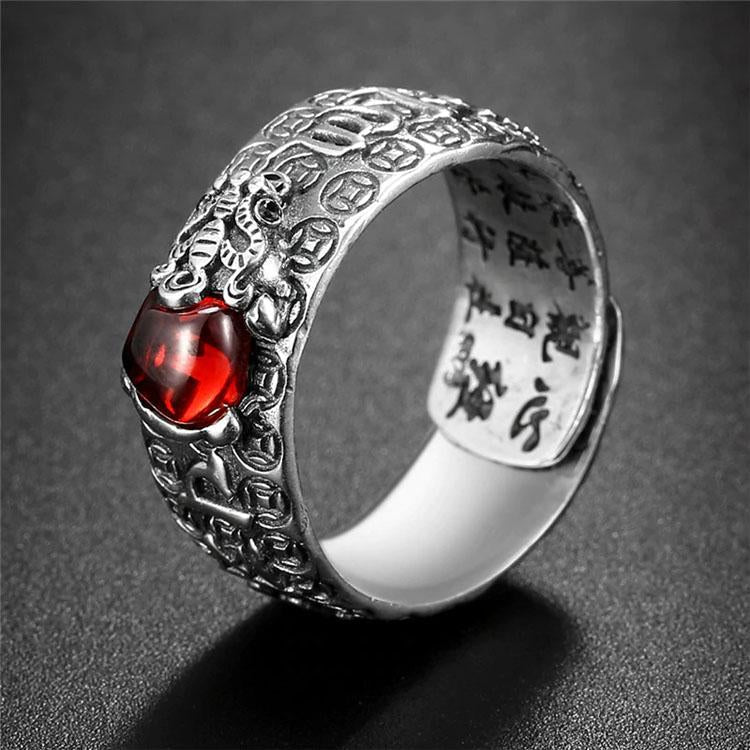 Karma Stone Natural Garnet Pixiu Ring - Feng Shui Wealth Ring