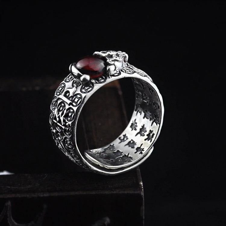 Karma Stone Natural Garnet Pixiu Ring - Feng Shui Wealth Ring