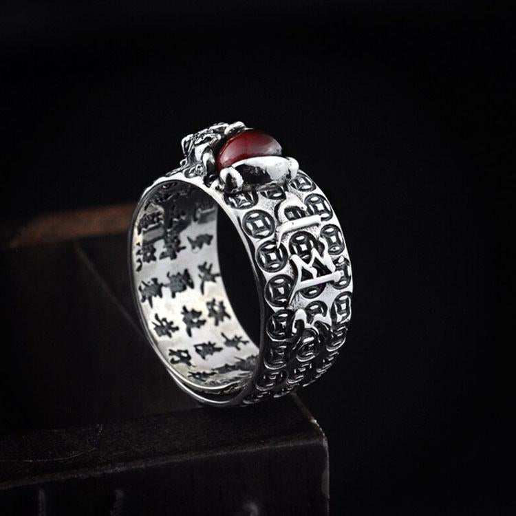 Karma Stone Natural Garnet Pixiu Ring - Feng Shui Wealth Ring