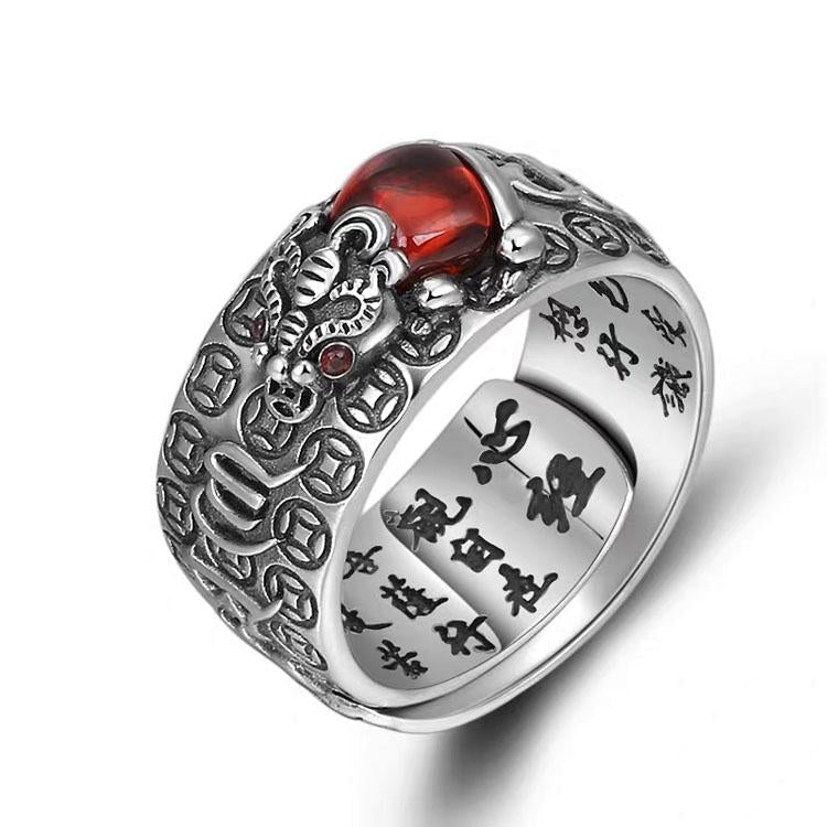 Karma Stone Natural Garnet Pixiu Ring - Feng Shui Wealth Ring