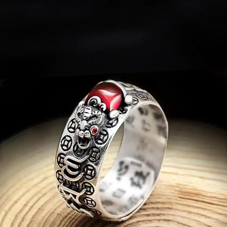 Karma Stone Natural Garnet Pixiu Ring - Feng Shui Wealth Ring