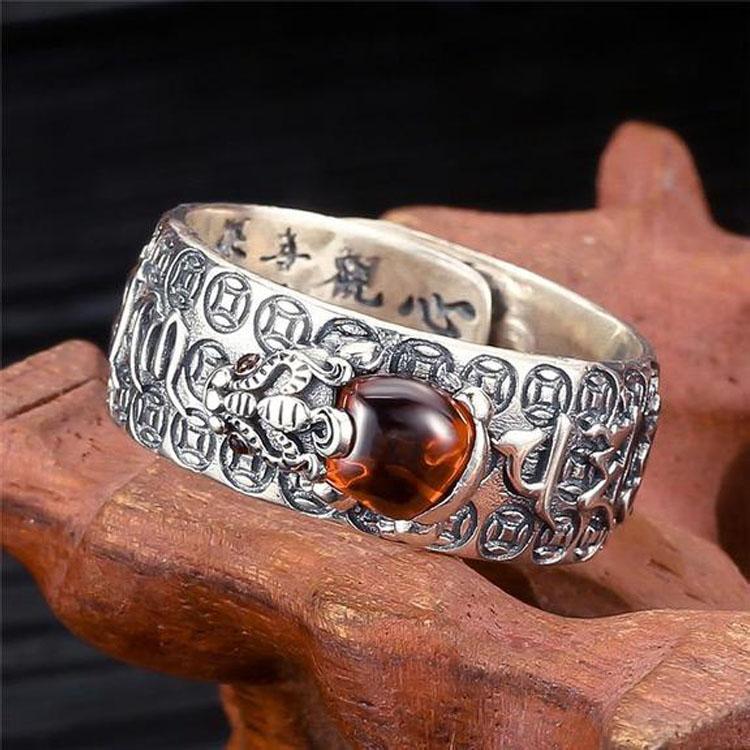 Karma Stone Natural Garnet Pixiu Ring - Feng Shui Wealth Ring