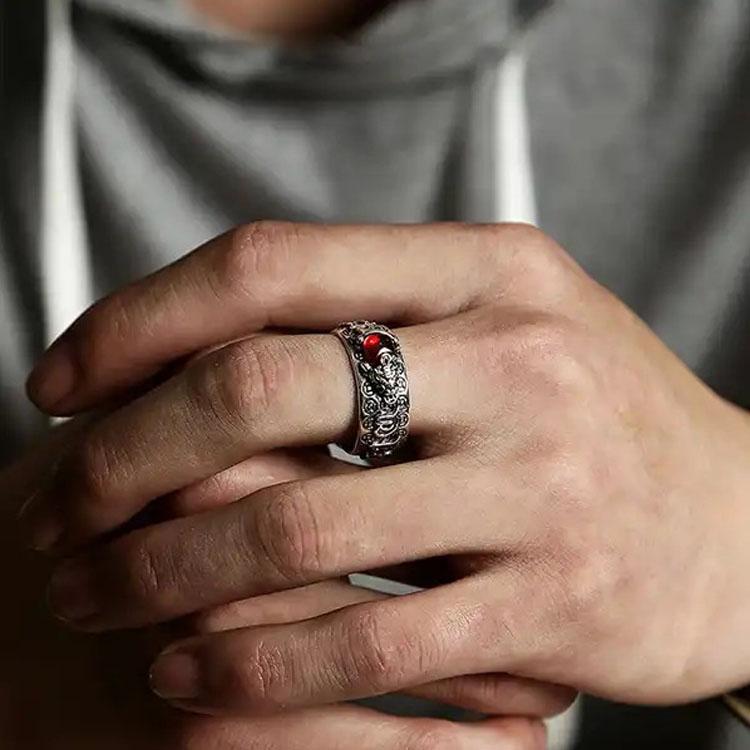 Karma Stone Natural Garnet Pixiu Ring - Feng Shui Wealth Ring