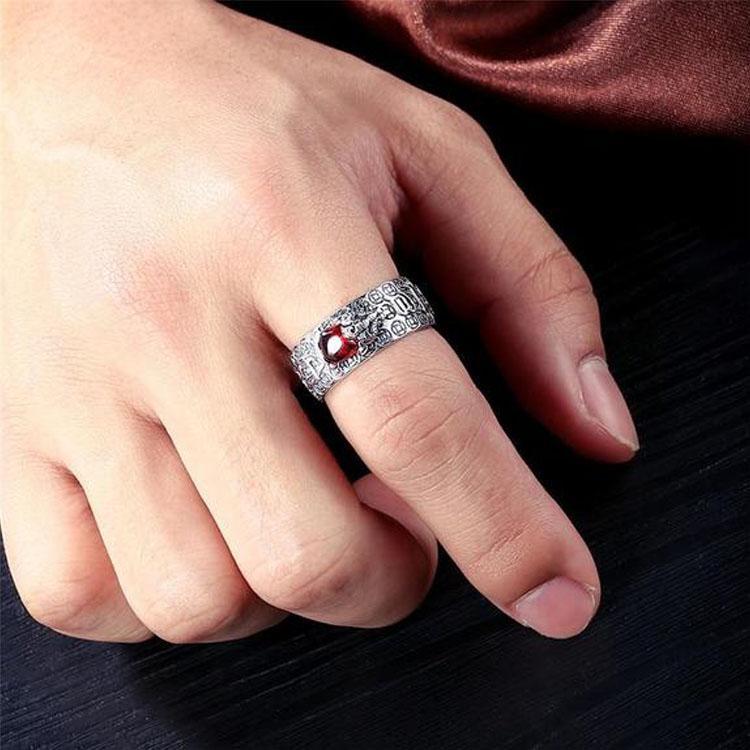 Karma Stone Natural Garnet Pixiu Ring - Feng Shui Wealth Ring