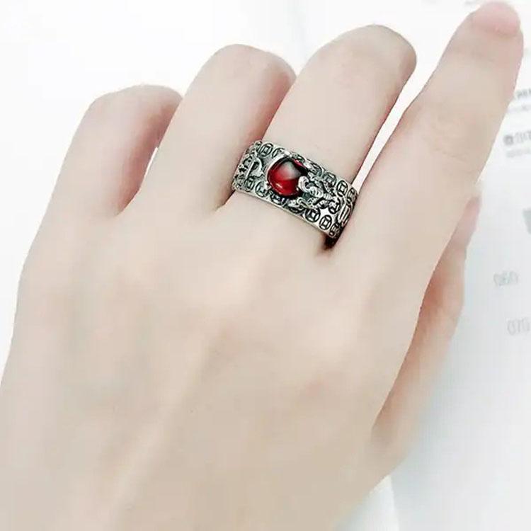 Karma Stone Natural Garnet Pixiu Ring - Feng Shui Wealth Ring