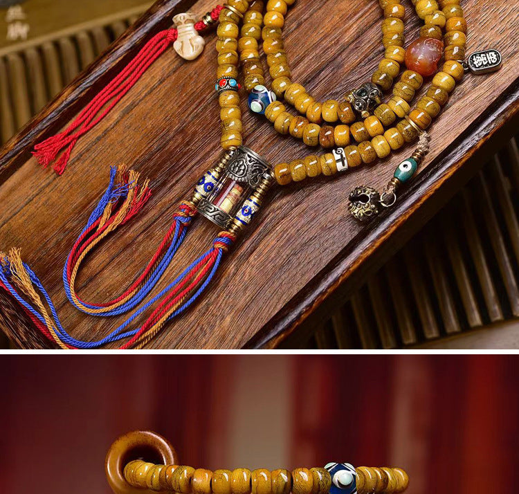 Karma Stone Tibetan 108 Tibetan yak bone bracelet necklace with vermilion scripture and gau box pendant accessory