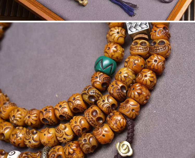 Karma Stone Sacred Guardian Handcrafted 108 Mala Beads - Silver & Yak Bone Talisman