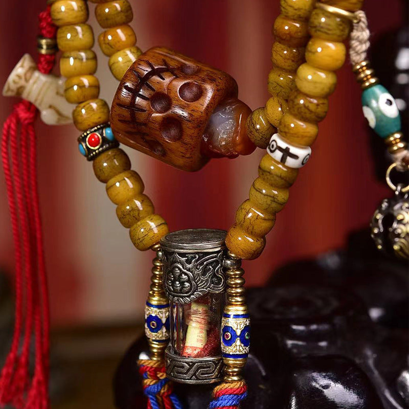 Karma Stone Tibetan 108 Tibetan yak bone bracelet necklace with vermilion scripture and gau box pendant accessory