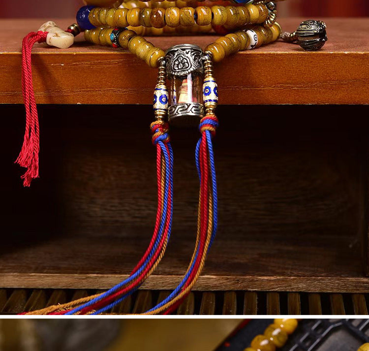 Karma Stone Tibetan 108 Tibetan yak bone bracelet necklace with vermilion scripture and gau box pendant accessory