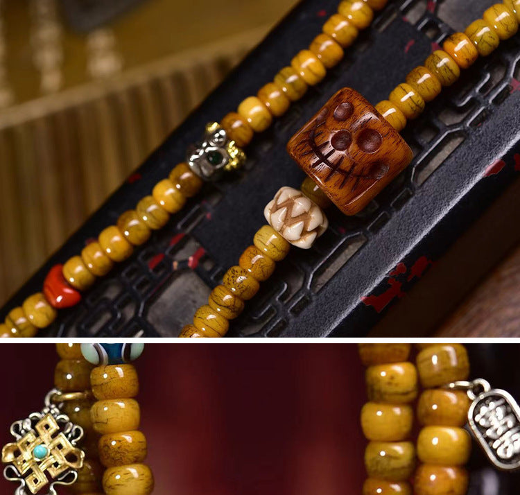 Karma Stone Tibetan 108 Tibetan yak bone bracelet necklace with vermilion scripture and gau box pendant accessory