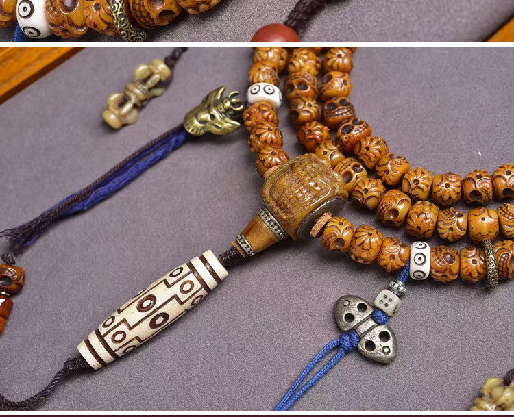 Karma Stone Sacred Guardian Handcrafted 108 Mala Beads - Silver & Yak Bone Talisman