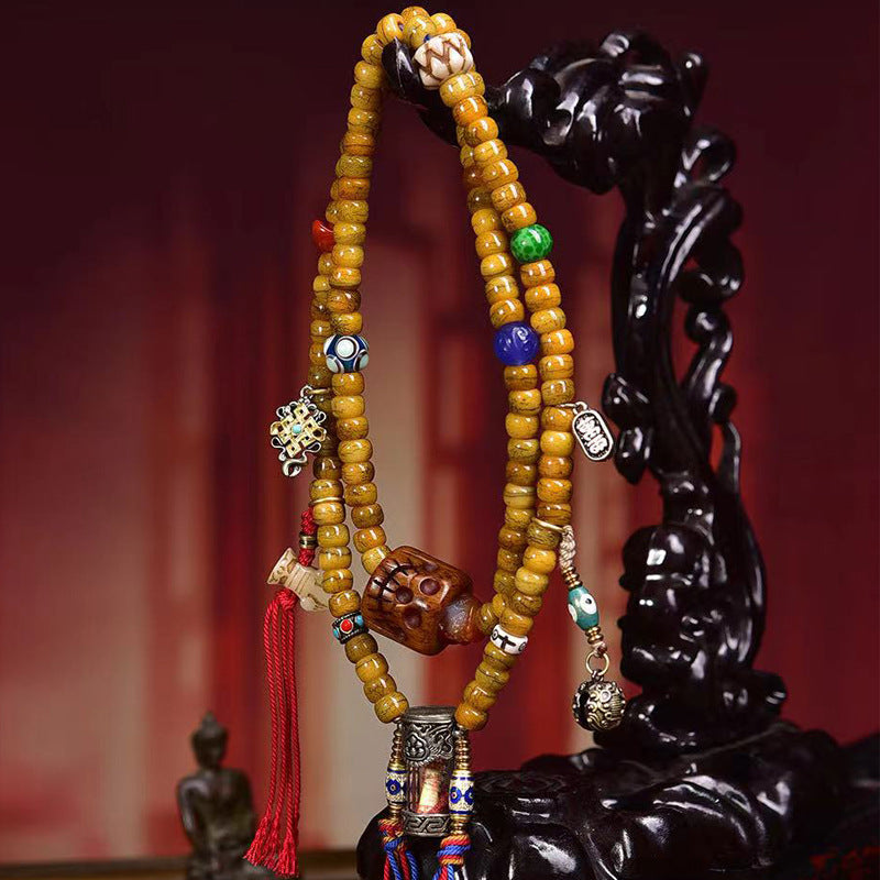 Karma Stone Tibetan 108 Tibetan yak bone bracelet necklace with vermilion scripture and gau box pendant accessory