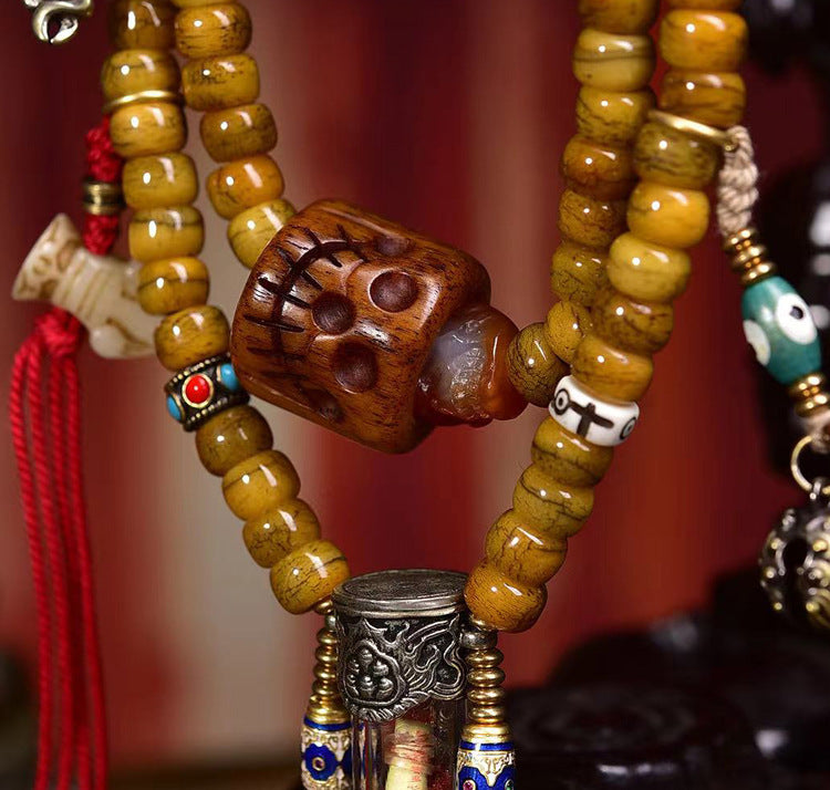 Karma Stone Tibetan 108 Tibetan yak bone bracelet necklace with vermilion scripture and gau box pendant accessory