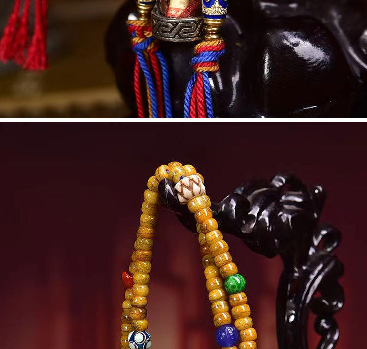 Karma Stone Tibetan 108 Tibetan yak bone bracelet necklace with vermilion scripture and gau box pendant accessory
