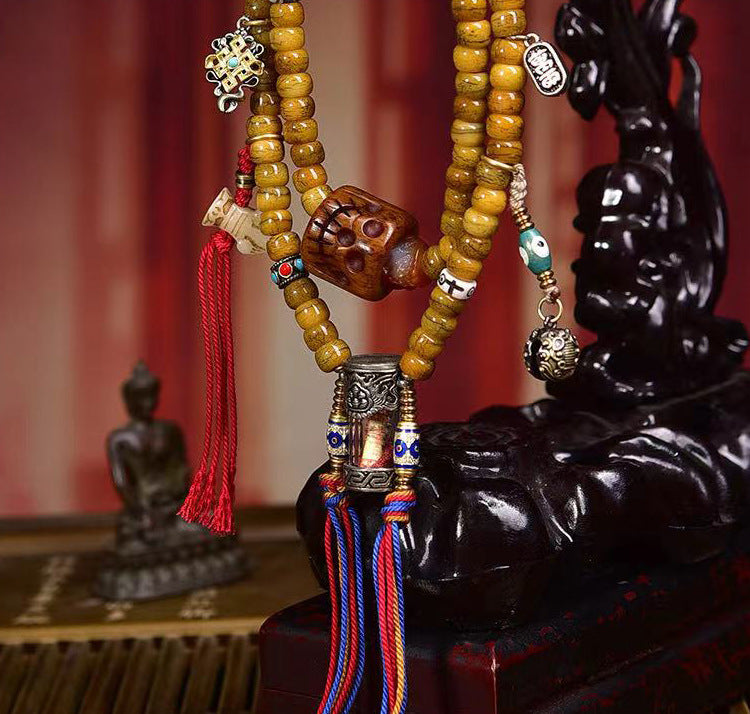 Karma Stone Tibetan 108 Tibetan yak bone bracelet necklace with vermilion scripture and gau box pendant accessory