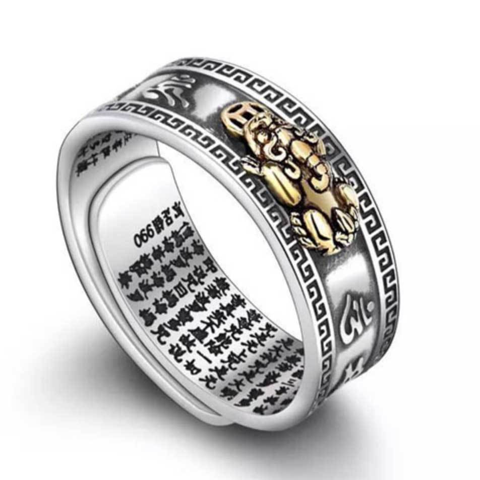 Karma Stone Feng Shui Pixiu Mantra Ring - Wealth & Protection