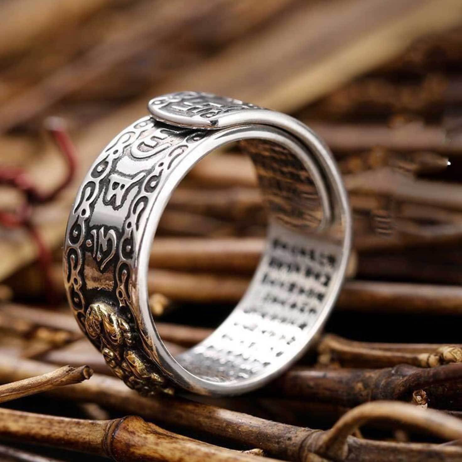 Karma Stone Feng Shui Pixiu Mantra Ring - Wealth & Protection