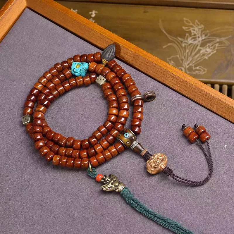 Karma Stone 108 Buddha Beads Necklace With Cow Bone Three-Way Turquoise Accessories