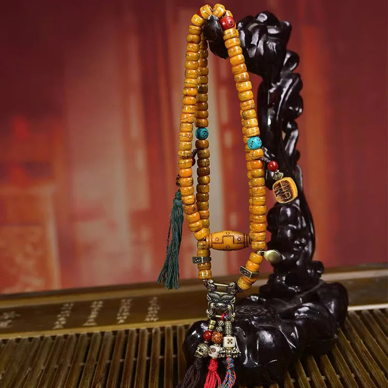 Karma Stone 108 beads Tibetan yak bone bracelet necklace
