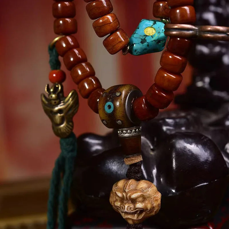 Karma Stone 108 Buddha Beads Necklace With Cow Bone Three-Way Turquoise Accessories