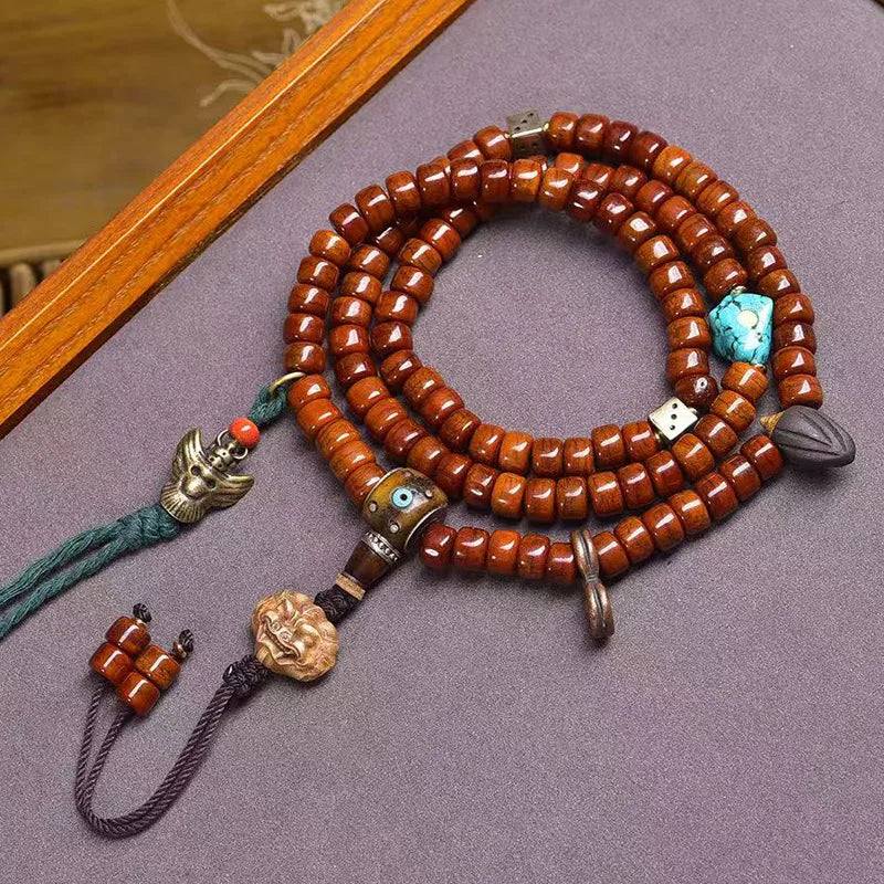 Karma Stone 108 Buddha Beads Necklace With Cow Bone Three-Way Turquoise Accessories