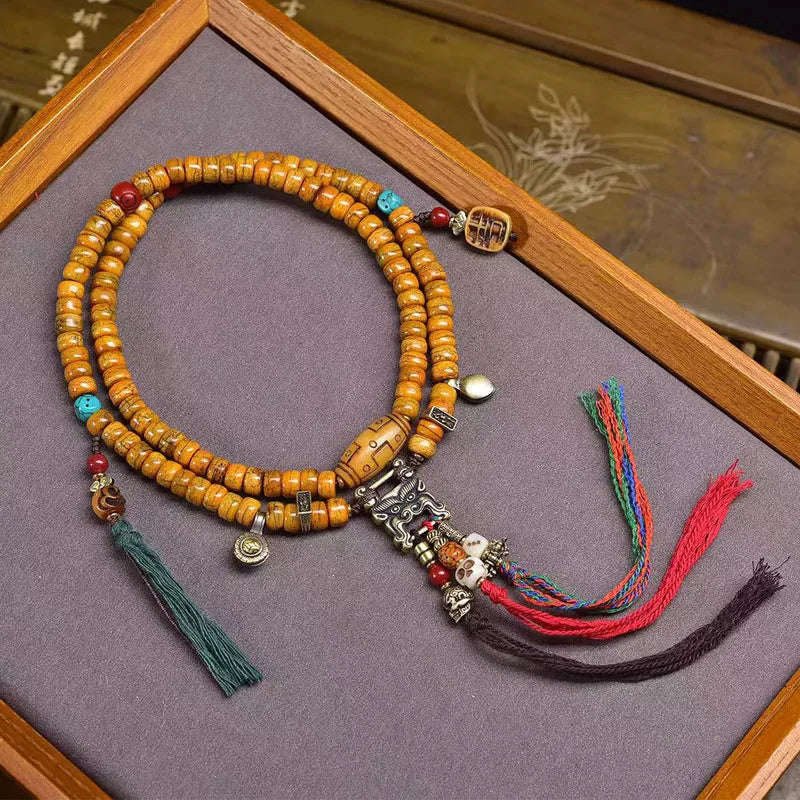 Karma Stone 108 beads Tibetan yak bone bracelet necklace